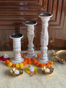 Wood Pillar Candle Holders