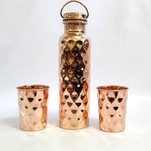 Copper Bottle Antique Diamond Design Copper Handle 2 Tumbler Water Bottle For Home, Office