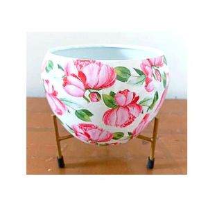 Flora Printed iron pot with stand
