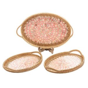 Rattan Serving  Platter Authentic Mother of Pearl Coffee Table