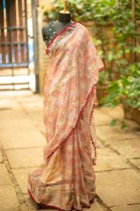 Floral Printed Organza Saree with Gold Sequin Work