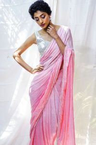 Lace Saree with Silver Bead Border