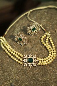 Zircon Stone with Pearl Gold Plated Necklace Set