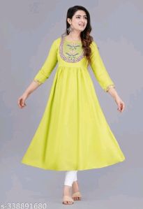 Ladies Yellow Rayon Frock Style Kurti