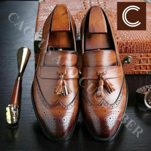 Mens Light Brown Crust Leather Formal Shoes
