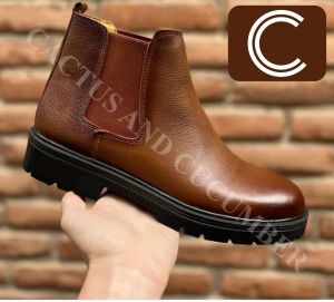 Mens Ankle Length Leather Boots Without Lace