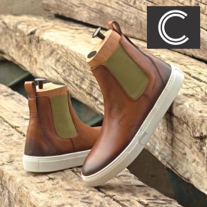 Mens Tan Brown High Ankle Casual Leather Boots