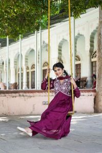 burgundy super elegant embroidered alia cut kurta set