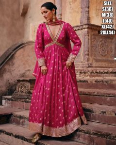 Dark Pink Zari & Sequins Embellished Anarkali kurti