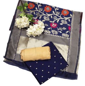 Blue Banarasi Jacquard Dress Material