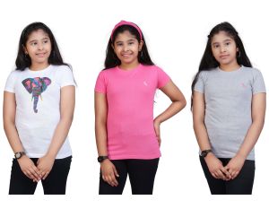 Girls Poly Cotton Round Neck T-Shirts