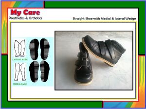 Straight shoe with medial lateral wedge