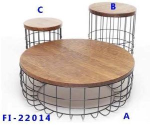METAL AND WOOD ROUND COFFEE TABLE