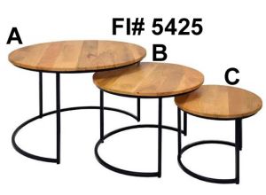 Round Wooden Nesting Coffee Table With Metal Frame, Set Of 3 
