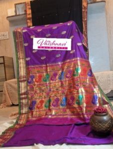 Ladies Purple Silk Paithani Saree