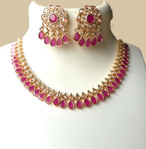 Brass Pink Gold Plated Necklace Set