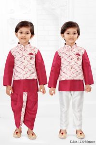 0-2 Years Boys Maroon Dhoti Kurta Combo Set