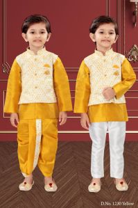 0-2 Years Boys Yellow Dhoti Kurta Combo Set