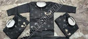 Printed Cotton Black Kids Modi Suit, Technics : Embroidery Work