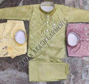 Printed Cotton Multicolor Kids Modi Suit, Technics : Embroidery Work