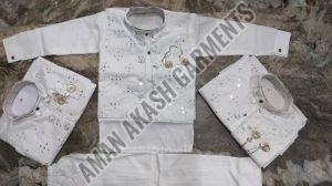 Cotton White Kids Modi Suit, Technics : Embroidery Work