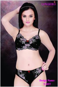 Ladies Embroidered Net Bra Panty Set