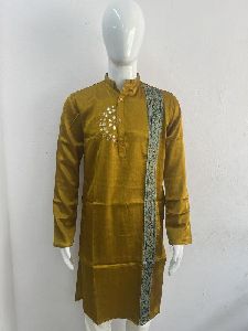 Shreni Handicrafts Mushroom Silk Mens Kurta, Technics : Handloom