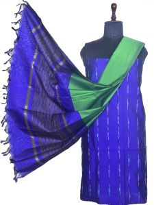 3PC Pochampally Ikat / Ikkat Handloom Cotton Silk Unstitched Dress Material Set for Women - SW001