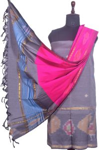 3PC Pochampally Ikat / Ikkat Handloom Cotton Silk Unstitched Dress Material Set for Women - BU004