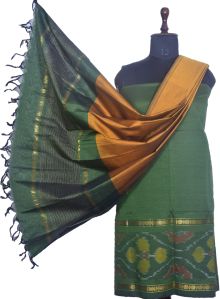 3PC Pochampally Ikat / Ikkat Handloom Cotton Silk Unstitched Dress Material Set for Women - PE002