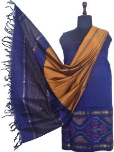 3PC Pochampally Ikat / Ikkat Handloom Cotton Silk Unstitched Dress Material Set for Women - PE006