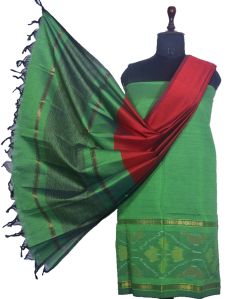 3PC Pochampally Ikat / Ikkat Handloom Cotton Silk Unstitched Dress Material Set for Women - PE008