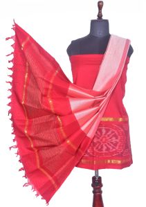 3PC Pochampally Ikat / Ikkat Handloom Cotton Silk Unstitched Dress Material Set for Women - DA008