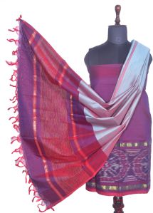 3PC Pochampally Ikat / Ikkat Handloom Cotton Silk Unstitched Dress Material Set for Women - DA011