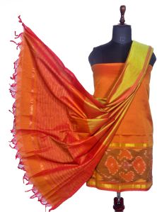 3PC Pochampally Ikat / Ikkat Handloom Cotton Silk Unstitched Dress Material Set for Women - DA012