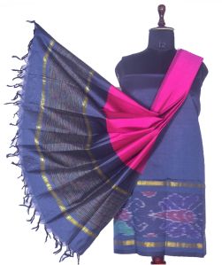 3PC Pochampally Ikat / Ikkat Handloom Cotton Silk Unstitched Dress Material Set for Women - DA024