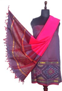 3PC Pochampally Ikat / Ikkat Handloom Cotton Silk Unstitched Dress Material Set for Women - DA004