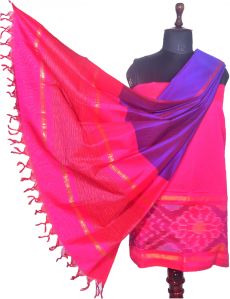 3PC Pochampally Ikat / Ikkat Handloom Cotton Silk Unstitched Dress Material Set for Women - DA003