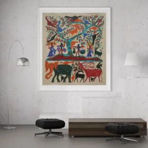 Villagers Above Animals Painting