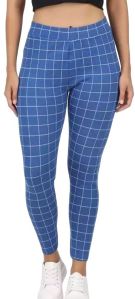 Blue Checkered Cotton Blend Jegging