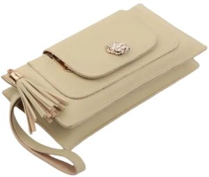 Cream Faux Leather Casual Clutch Purse