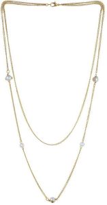 Double Layered Chain Necklace In White Pearl