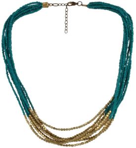 Layered Chain Necklace In Teal And Golden