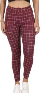 Maroon Checkered Cotton Blend Jegging