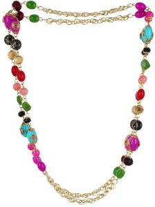 Multicolor Stone And Pearl Layered Chain