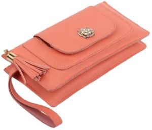 Peach Faux Leather Casual Clutch Purse