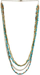 Plastic Beads Chain Necklace In Teal And Golden