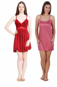 Satin Nighty Pack Of 2 In Red Coral