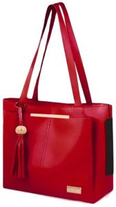 Solid PU Leather Women Hand Bag-red