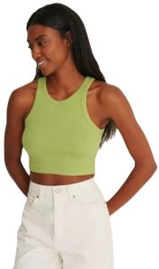 Solid Sleevless Slim Fit Tank Top Lime Green